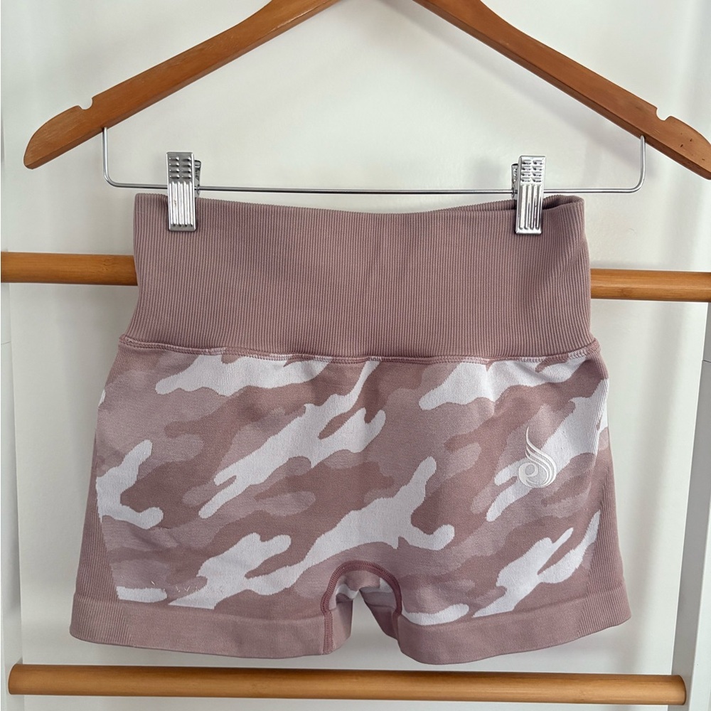 Ryderwear Dusty Pink Camo Athletic High Waisted Seamless Booty Shorts Size S